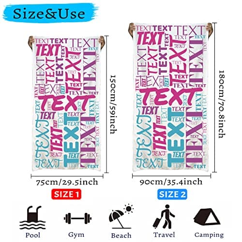 Reuhen Serviette de Plage en Microfibre Anti Sable Personnalisé avec Photo et Texte, Serviette de Bain Séchage Rapide Légère et Portable, pour Vacances à la Plage en Plein Air, Piscine, Sauna