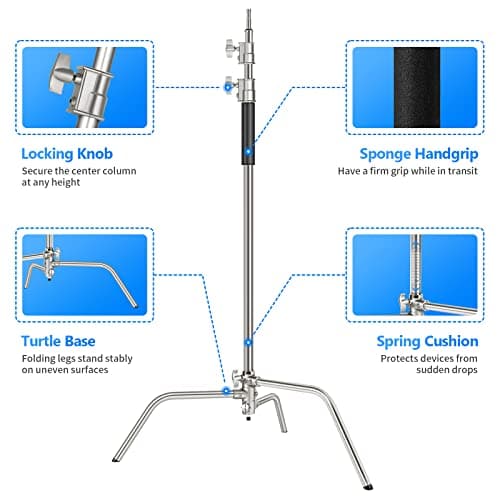 Neewer C-stand Support d'Eclairage - Lot de 2 Trépied de Réflecteur 3m Pied Support Réglable Robuste avec 1,2m Bras Girafe et Rotules pour Réflecteur Flash Studio etc.
