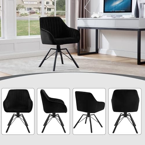 WOLTU Chaise Salle à Manger Pivotante, Chaise Scandinave, Chaise de Cuisine, Chaise Ergonomique, avec Dossier et Accoudoirs, Pieds en Métal, en Velours, Noir, EZS12sz-1