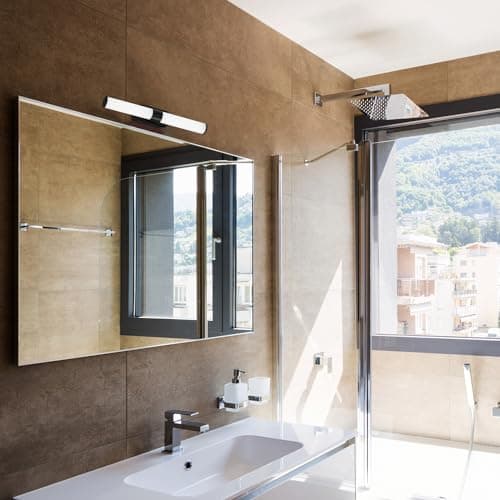 B.K.Licht - Lampe à miroir à LED pour la salle de bain avec couleur de lumière blanc neutre, lampe pour la salle de bain protégée contre les éclaboussures IP44, luminaire murale à LED, 7W, 40 cm, noir
