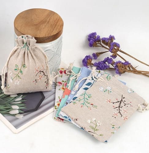 DAHI 25pcs Sacs en Coton avec Cordon 10 x 14 cm Petits Sacs en Tissu Sacs Cadeau avec Cordon Sachets en Lin Chanvre Jute Sac à Cordon Sachets Pour bijoux-B
