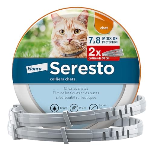 Seresto Colliers Chats – 2 Colliers anti puces et anti tiques pour chat – Collier Seresto pour chat avec protection longue durée de 7 à 8 mois – Gris