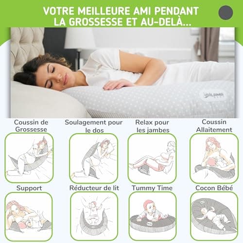 Dilamababy - Coussin de Grossesse - Coussin Allaitement en Flocons a Memoire de Forme et Microbille de Fibre pour Un Confort Ergonomique Optimal - Soutien Idéal pour Maman et Bébé