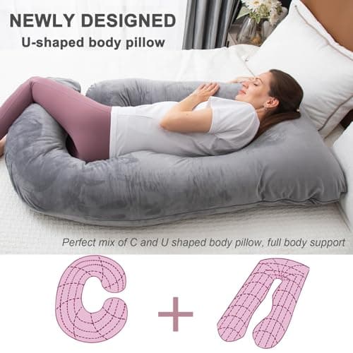 Coussin de Grossesse Complet en Forme de U avec Housse Amovible pour Femmes Enceintes, Coussin de Grossesse pour Dormir, Soutien pour Le Dos, Les Jambes, Le Ventre,(Mousse à mémoire de Forme,Gris)