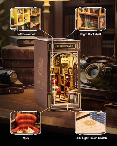 Rolife Book Nook Kit Maison Miniature à Construire Diy Maquette Adulte avec LED Lumières Décoration de Bibliothèque Livre Salon Booknook Puzzle 3D Bois Serre-Livres Diorama Idée Cadeau Femme (TGB07)