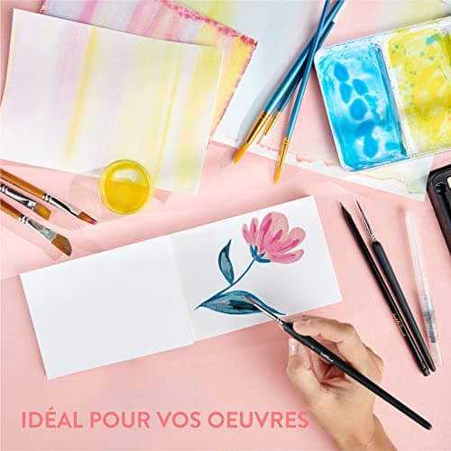 int!rend Carnet de Papier Aquarelle A6-60 Feuilles 300g - inclus 1 Stylo Pinceau à Réserve d'Eau - Materiel Dessin pour Peinture Aquarelle