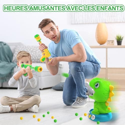 EagleStone Dinosaure Télécommandé avec Tir en Mouvement pour Enfants 3-8 Ans, Jeu de Tir Électronique avec Effets de Fumée, Compteur de Score Automatique, Lumières & Sons, Jouet de Fête