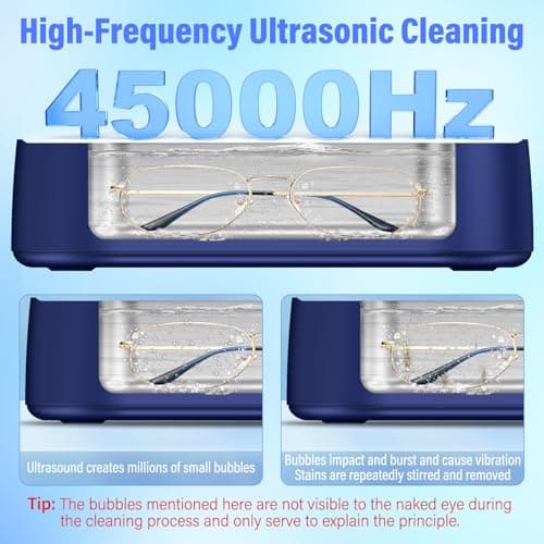 Onherm Nettoyeur à ultrasons 380ml Nettoyeur de lunettes avec 2 modes Nettoyeur à ultrasons portable 45000Hz Nettoyeur à ultrasons pour lunettes Bijoux Montres Dentiers Monnaies