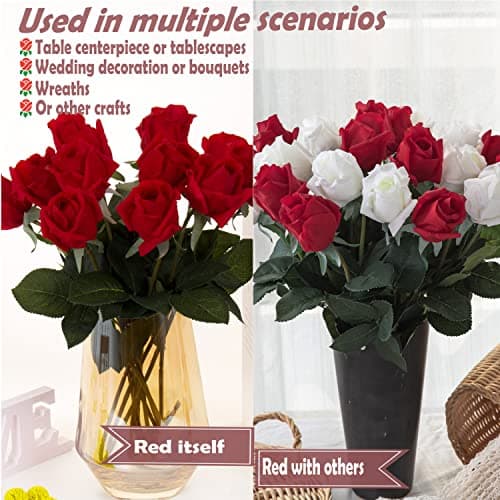cn-Knight 12pcs Bourgeons de Roses Artificielles Semi-Ouverts, Roses en Soie 44cm, Fleurs Partiellement Ouvertes, Déco Intérieure, Centre de Table, Bouquet Mariage,Rouge