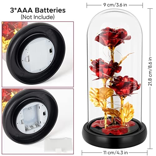 Rose Eternelle, Cadeau Saint Valentin Femme, Rose Eternelle avec LED Dans un Dôme en Verre, Cadeaux pour les Femmes,Maman, Grand-mère,Amie