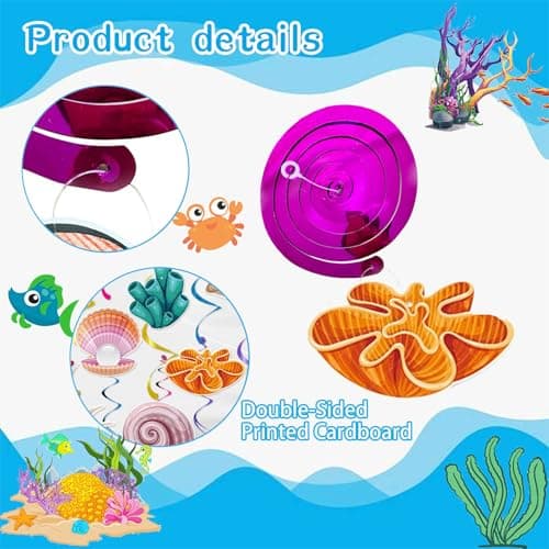 Calkkrer Lot de 10 émerillons à suspendre en forme de bol tropical, décorations de fête sous-marines, thème de plage décorations de plafond. Décor animaux marins guirlandes suspendues décoration.
