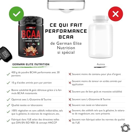 BCAA Performance - 450 g de poudre - BCAA instantanés + L-Glutamine + Taurine - Délicieux & super soluble - Acides aminés végétaliens - Ratio 2:1:1 - (Cola)