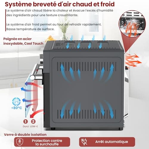 Oimis Friteuse à Air Chaud Sans Huile Four 30L,Gris, 1800W avec 21 Programmes Prédéfinis, Rôtissoire,Déshydrateur, 6 Accessoires, Recettes(NO Panier Rotatif)