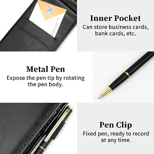 SHAIDOJIO 11PCS Bloc Notes de Poche A7, Noir PU Cuir Petit Carnet de Notes de Poche avec 50 Feuilles Lignées, Mini Carnet Notes avec 8 Bloc-Notes de Remplacement 1 Stylo Métallique et 100 Index Tag