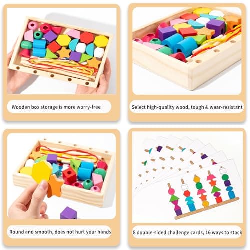 ENIKMOSD Jouet Montessori à Empiler et de Tri 2 3 4 5 6 Ans,Jouet éducatif Enfant,Jouets de Perles de Laçage en Bois,Jouet de motricité pour Bébé Enfant,Jeux D'activité et de Développement