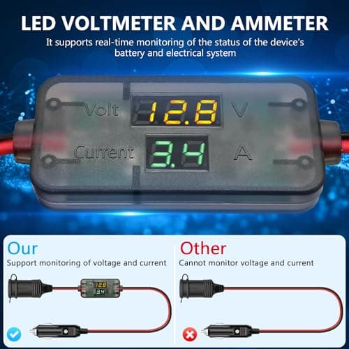 Hoembpn 4M Rallonge Prise Allume-Cigare de Voiture étanche avec LED Voltmètre et Ampèremètre,12V/24V Adaptateur Cordon de Allume-Cigare Câble D'extension pour Moto,Bateau,Voiture,Camion