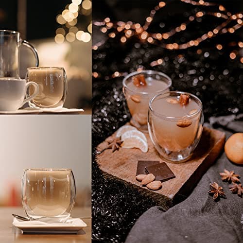 Cieex Ensemble Verre Double Paroi de 250ml 4pcs Tasse à Café Double Paroi pour Cappuccino Latte Macchiato Lait et Thé