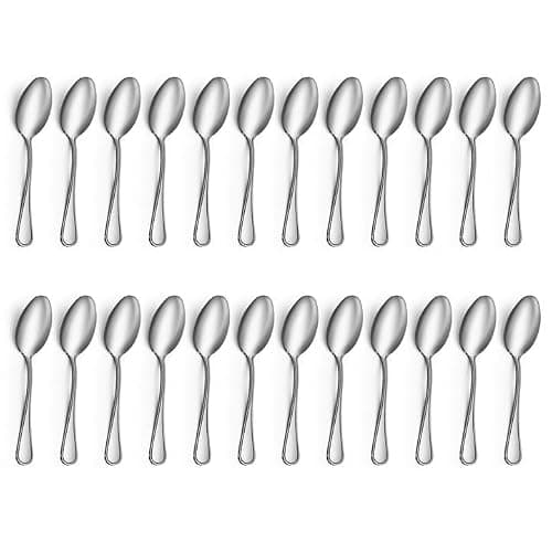 Gifcomda Lot de 24 Petites Cuillères à Café, Petite Cuillère à Dessert en Acier Inoxydable Polies Miroir Exquis Pour la Maison, le Restaurant, la Fête, Passe au Lave-vaisselle (14 cm)