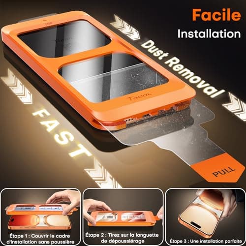 TOCOL Verre Trempé pour iPhone 17 Pro/iPhone 16 Pro, Dépoussiérage Automatique, Sans Bulles, Dureté 9H, Couverture Complète Protection, Coques de Téléphone Compatibles, 2 Pièces