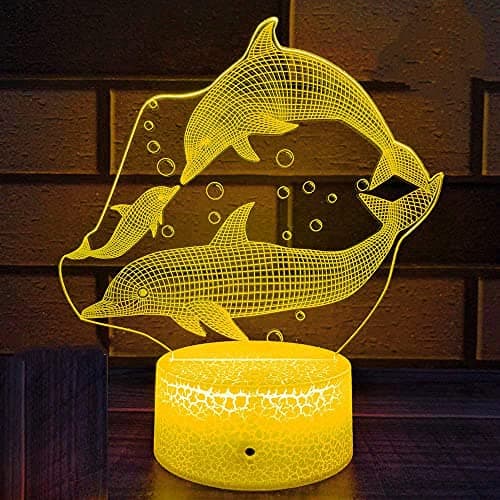 FISSEN 3D dauphin LED Lampe d'illusion Optique Lampe Lumière de Nuit avec Câble USB et 16 Couleurs Décoration pour Enfant Chambre Chevet Table de Bébé Enfant Cadeau De Noël Fête Anniversaire
