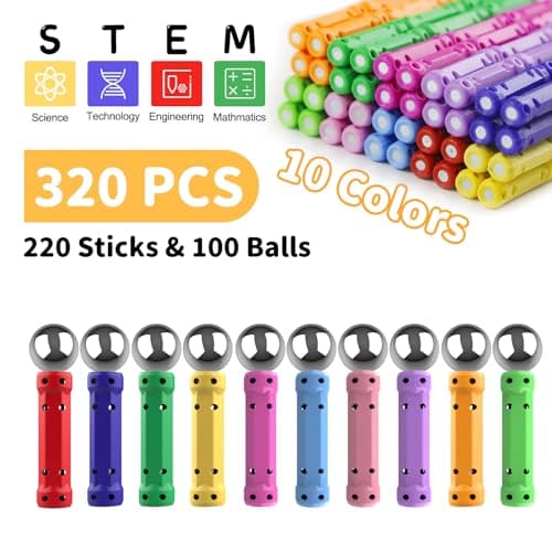 Jvchengxi 320 Pièces Bâtons Magnétiques, Jouets de Construction éducatifs Cadeau Ensemble 3D Jouet de Puzzle des Adultes et des Enfants (Plus de 6 Ans)