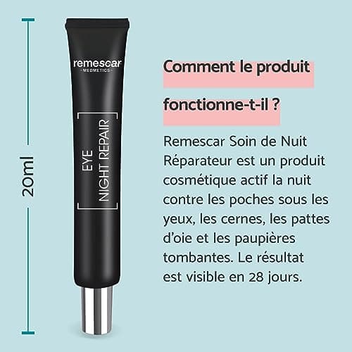 Remescar Crème de Nuit Régénératrice Pour le Contour des Yeux 20ml - Réduire les Rides, les Cernes, les Poches & les Pattes d'Oie - Crème de Nuit Pour les Paupières Relâchées - Soin de Nuit Réparateur