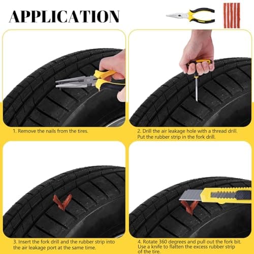 Kit Réparation Pneu, Kits de réparation de pneus, Kit Réparation Pneu Voiture, Kit Réparation Pneu Tubeless, Kit de réparation, pour Voitures, Motos, Camions, VTT, Tracteurs, Camping-Cars, SUV, Jeep