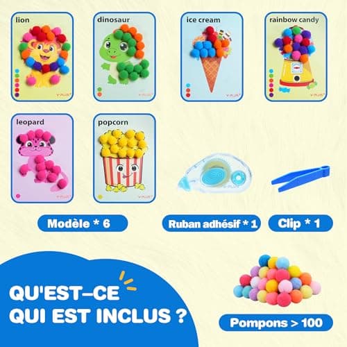 YPLUS Ensemble de Bricolage Enfant avec Pompons - Kit créatif pour le développement de la coordination et l'activité manuelle des enfants, pour des heures d'amusement-Animal