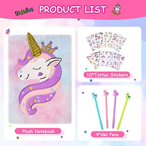 OFFCUP Carnets de Licorne Couronne, Cahier en Peluche, Journal Secret Avec Stylo et Autocollants de Tatouage Bloc-notes Voyage de Bureau Scolaire Cahiers Manuscrits Blocs Mémo
