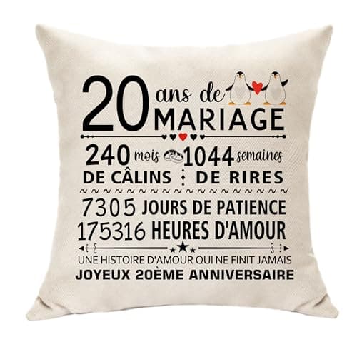 20 Ans Anniversaire Housses de Coussin Original Cadeau pour 20 Ans De Mariage Femme Homme Couples 20ème Mariage pour Mari Femme Saint-Valentin 20ème Souvenir Cadeaux Commémorative (20ans)