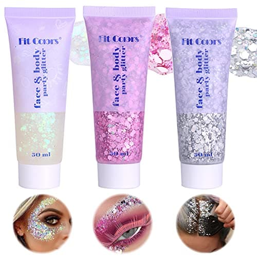 Miioto Gel Paillettes Visage,Paillette Cheveux Visage,Maquillage Paillette Paillettes Corps,Sequins Glitter pour Cosmétique Visage Lèvres Ongles Festival Fête Maquillage Décoration 3 Couleurs (A)