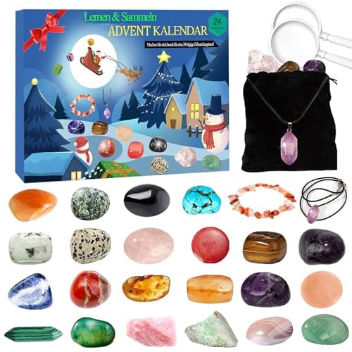 Calendrier de l'Avent, Calendrier de l'Avent Enfant 2024, 24 jours Calendrier de l'Avent Pierre pour Avec Bracelet de Pierres Précieuses, Minéral Naturel et Pierre, Cadeau pour Filles Garçons