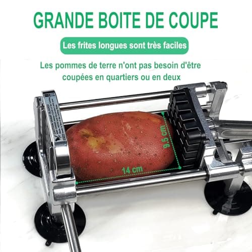 Eascandy Coupe-frites professionnel, Trancheuse à pommes de terre en acier inoxydable 12,7 mm et 9,5 mm et 6,35mm, Coupe-pommes de terre robuste pour patates douces, carottes, ignames et concombres.