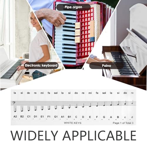 Mewflew Autocollants Transparents Pour Clavier De Piano Pour 36, 54, 61, 76, 88 Touches - Guide De Notation Musicale, Aide à Apprendre Les Positions & Gammes - IdéAl Pour Les DéButants