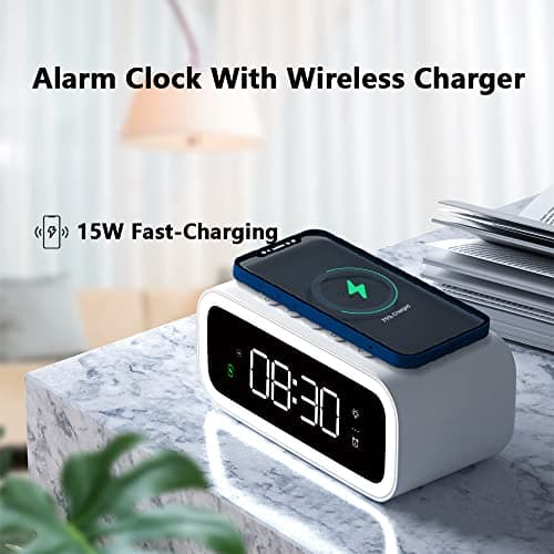 Riloer Réveil avec chargeur sans fil, radio-réveil avec chargeur USB
