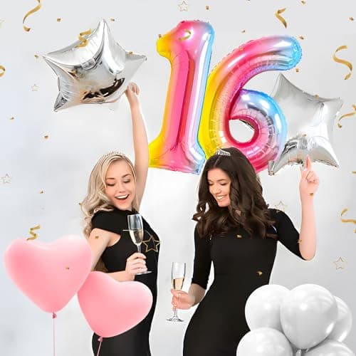 Ballons Anniversaire 16 Couleur - 100cm - Ballon Chiffre 16 Numéro 16 - Happy Birthday Decoration Ballons Fête d'anniversaire Ans Vole Grâce à l'Hèlium 16