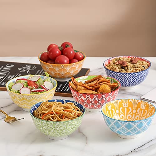 AHX Bol Petit Dejeuner Porcelaine Bols - Petit Bol Soupe 300ml - Bol Ceramique Multi Couleur - Petits Bols a Riz | Dessert | Glace | Snack - Passe au Lave Vaisselle et au Micro Ondes - Lot de 6-12 cm