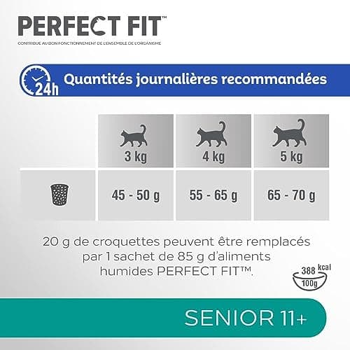 PERFECT FIT Senior 11+ Croquettes Gourmandes pour Chat Senior Stérilisé – Nourriture Riche en Poulet – 1,4 kg (Lot de 5)