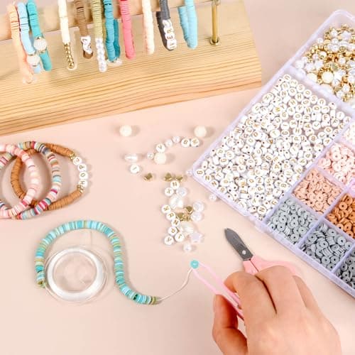 packra Perles Pour Bracelet, Perles Heishi 6mm Perle Plate pour Bracelet, 24 Couleurs Perles pour Bijoux Kit, Perles Polymère Perles Lettres pour Bijoux DIY Collier Bracelet Boucle D'oreille