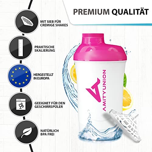Protein Shaker Protein Shake Deluxe 800 ml - shaker protéiné étanche, sans BPA avec tamis et tartre pour les shakes crémeux de poudre de protéine de lactosérum - tasse de fitness en Rose