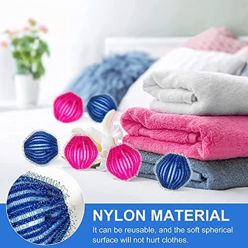 Boule Anti Poils Machine à Laver, 8 Pièces Nylon Boule de Lavage Réutilisable Colorfast Pour Meilleure Friction du Linge, Réduire l'enchevêtrement et Nettoyage Efficace