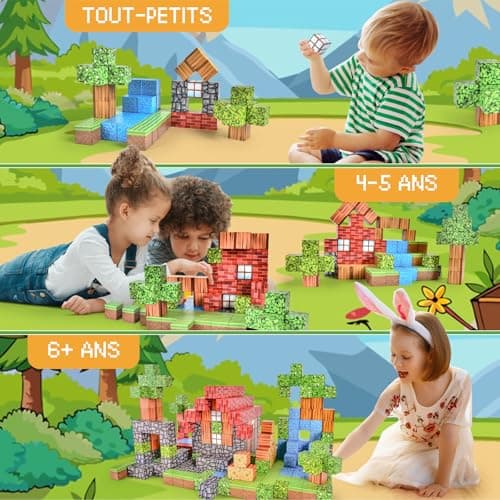Ulikey Bloc Minecraft Aimanté, 80 Pièces Construction Magnetique Enfant 2.5CM Jeux de Construction Magnétique Forêt Cube Magnétique pour Enfants 3 4 5 6 7 8 9 10 Ans (Aventure en Forêt)