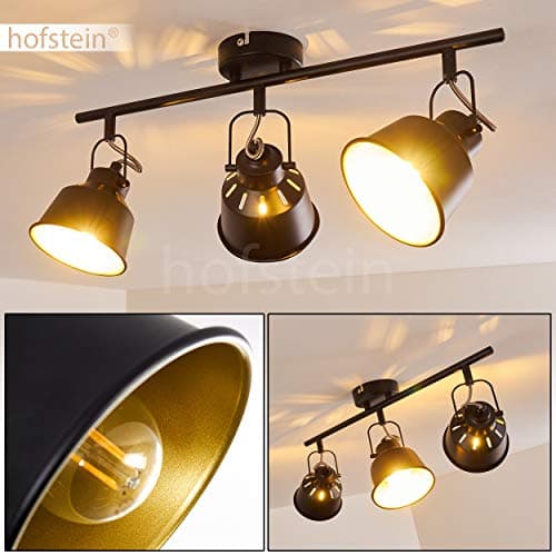 Plafonnier Safari en métal noir et or, 3 spots de plafond pivotants pour ampoules E14, ampoule(s) non incluse(s)