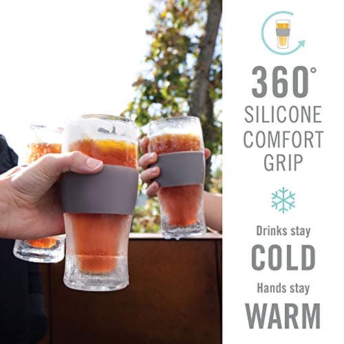 Host Freeze - Lot de 2 Verres à bière de 47 cl, Verres à Pinte à Double paroi Plastique Contenant Un Gel réfrigérant, Gris