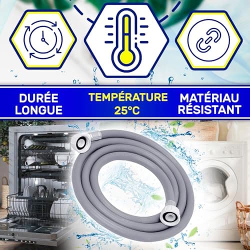 Tuyau Machine à Laver et Lave Vaisselle 2 m pour Arrivee Deau pour Températures de 25°C Pression de 20 à 60 Bar Connexion est Droite et Coudée Ø 3/4" - MADE IN ITALY - MONTERAL