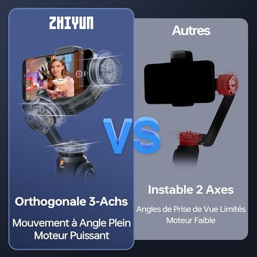 ZHIYUN Smooth-5S AI Combo[Officiel] Stabilisateur Smartphone, Handy Gimbal à 3 Axes, avec Trépied, AI Tracker, Stabilisateur Téléphone Portable, pour Vlog, Youtube, TikTok