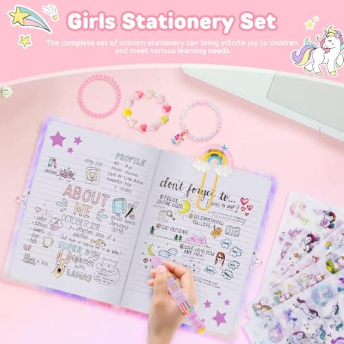 Journal secret pour les filles squishy Licorne carnet avec serrure pour les enfants, carnet Moelleux et papeterie pour les filles verrouillable journal Licorne cadeau pour les filles 6-12 ans (rose)