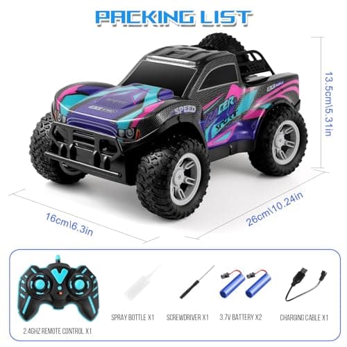 Voiture Telecommandé Enfant, Voiture TéléCommandée Tout Terrain avec Spray, Lumières et Effets Sonores, 2.4 Ghz Camion Telecommande à Grande Vitesse, Voiture Radiocommandée Cadeaux Jouets Garçons 6-12