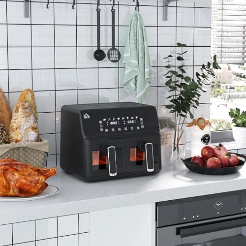 HOMCOM Friteuse à air sans huile air fryer double compartiment 8 L - 2500 W - 8 programmes, écran LED, température réglable, minuterie - noir