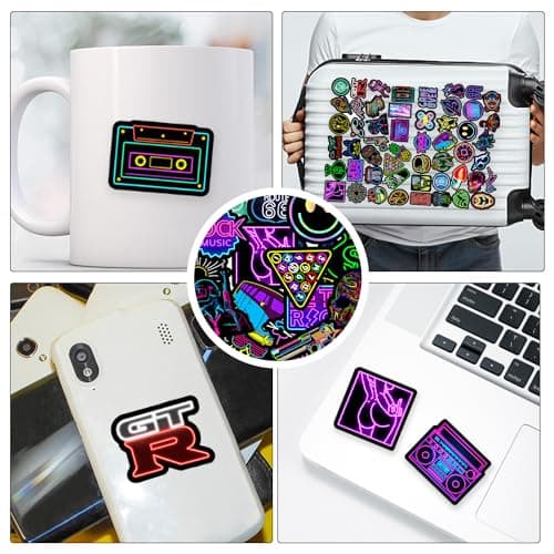Lot de 100 autocollants graffiti néon imperméables pour enfants et adultes, adaptés pour les ordinateurs portables, les skateboards, les vélos